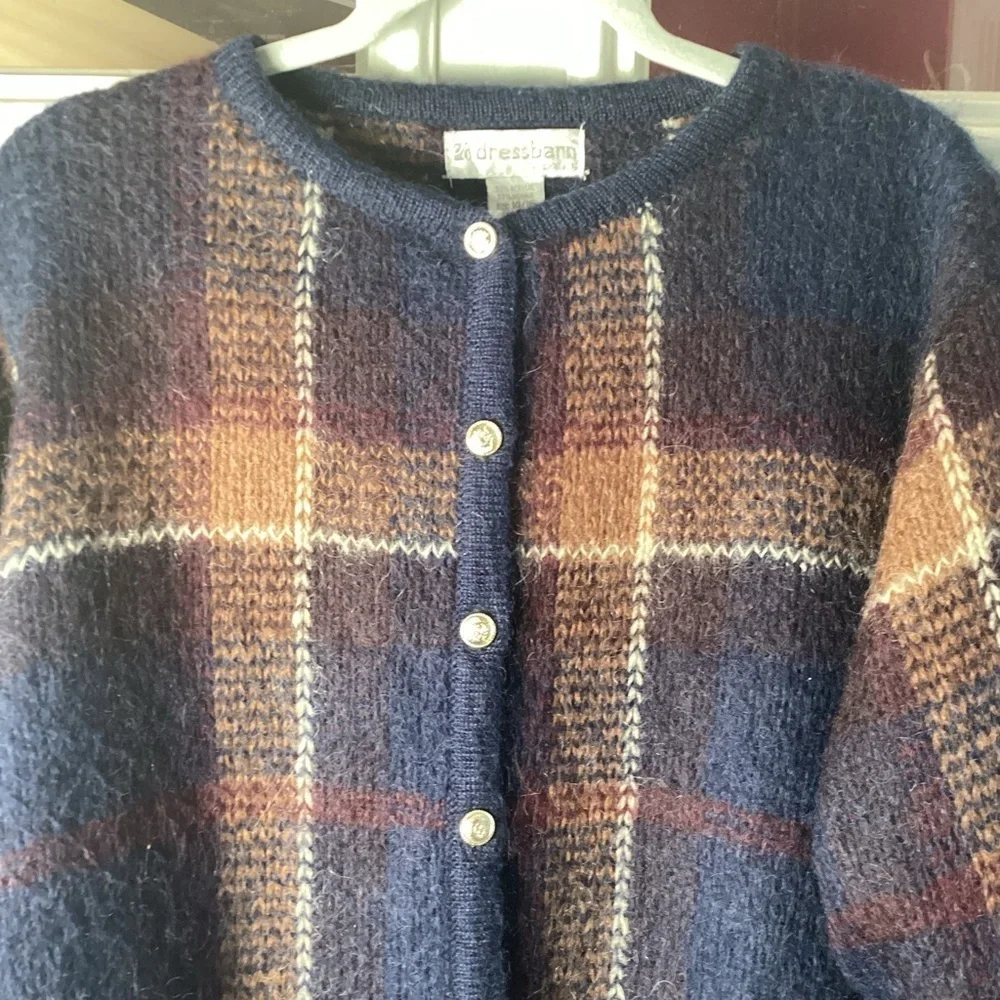 Vintage 1990s Dressbarn Plaid Button Up Cardigan  Mohair Blend Size 14/16
